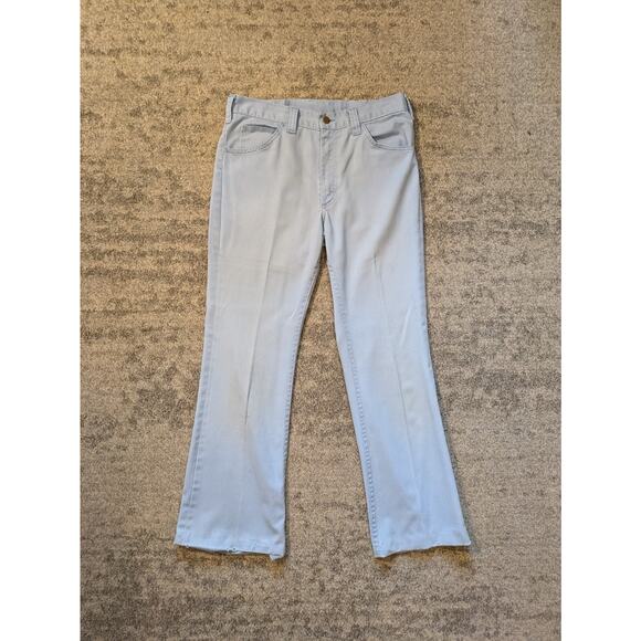 Vintage 1970s Baby Powder Blue Lee Pants 32x28 Distressed, Made In USA - Picture 2 of 16